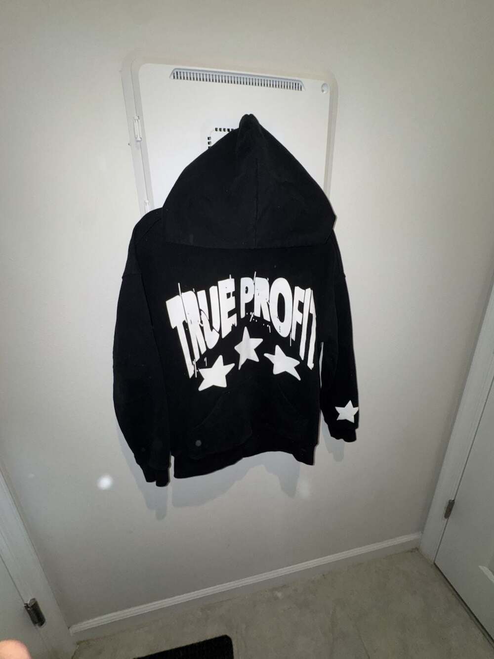 True Profit Black Graphic Hoodie with Satin Lined Hood Y2K